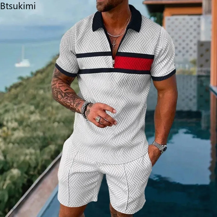 2024 Men's Summer 3D Print Polo Shirt Sets Casual Turn Down Collar Tracksuit Sets Man Beach Style Outfits Streetwear Sets Male