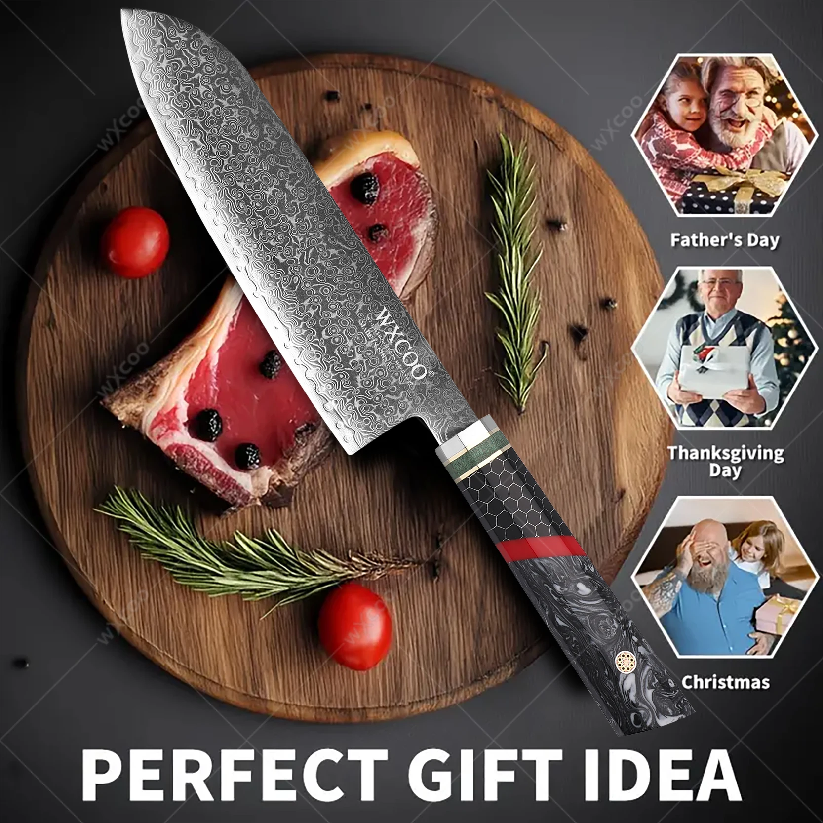 

WXCOO Professional Chef's Knives Japanese Santoku Knife 67 Layer Damascus Steel VG10 Meat Vegetable Kitchen Knife with Gift Box