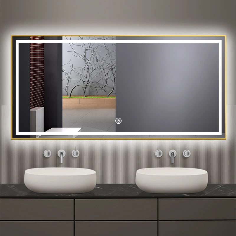 Rectangular Design Mirror Wall Mounted Glam Unbreakable Cleaning Bathroom Mirror Fogless Bluetooth Espejo Inteligente Furniture