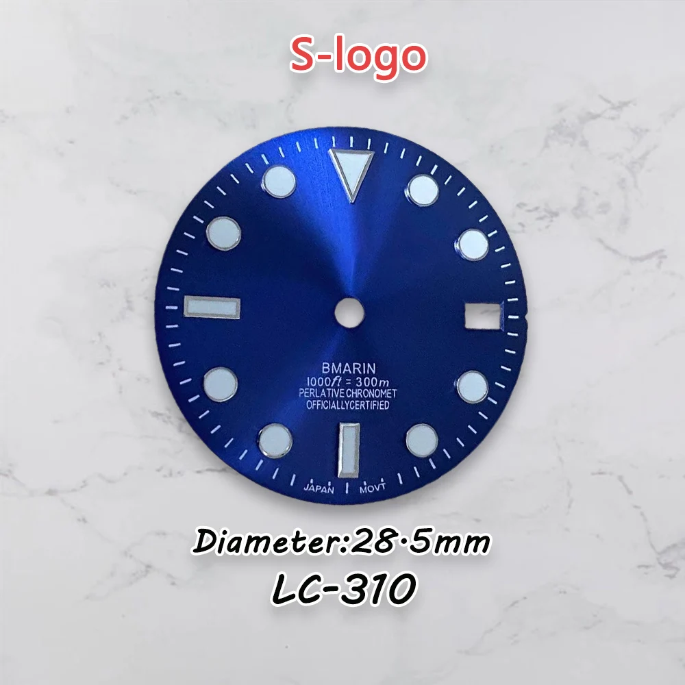 Esfera NH35 con logotipo S de 28,5mm, alta calidad, adecuada para movimiento NH35/NH36, accesorios de modificación de reloj NH35 luminosos verdes