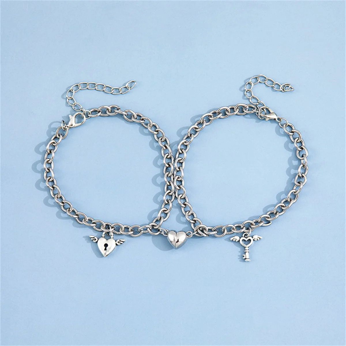 2Pcs/Set Fashion Heart Magnetic Attraction Astronaut Couple Bracelet For Women Men Lock Key Matching Bracelet Friendship Jewelry