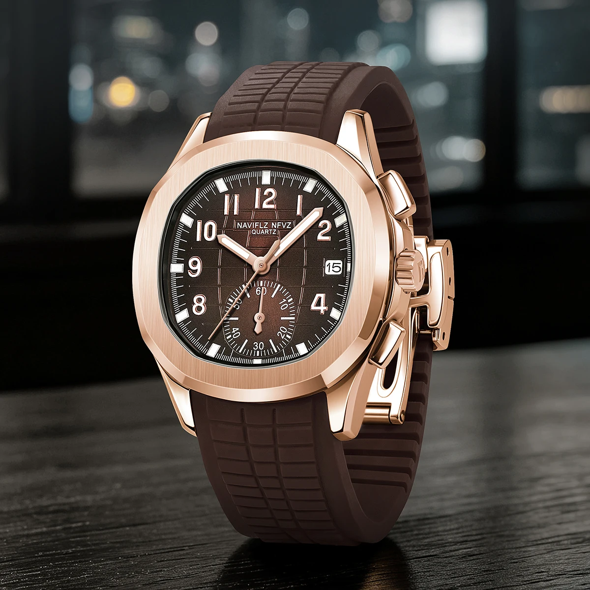 Droppshiping Products 2026 Men Watch NAVIFLZ NFVZ Japan Chronograph Quartz Wristwatch Rose Gold Relogio Masculino 50M Waterproof