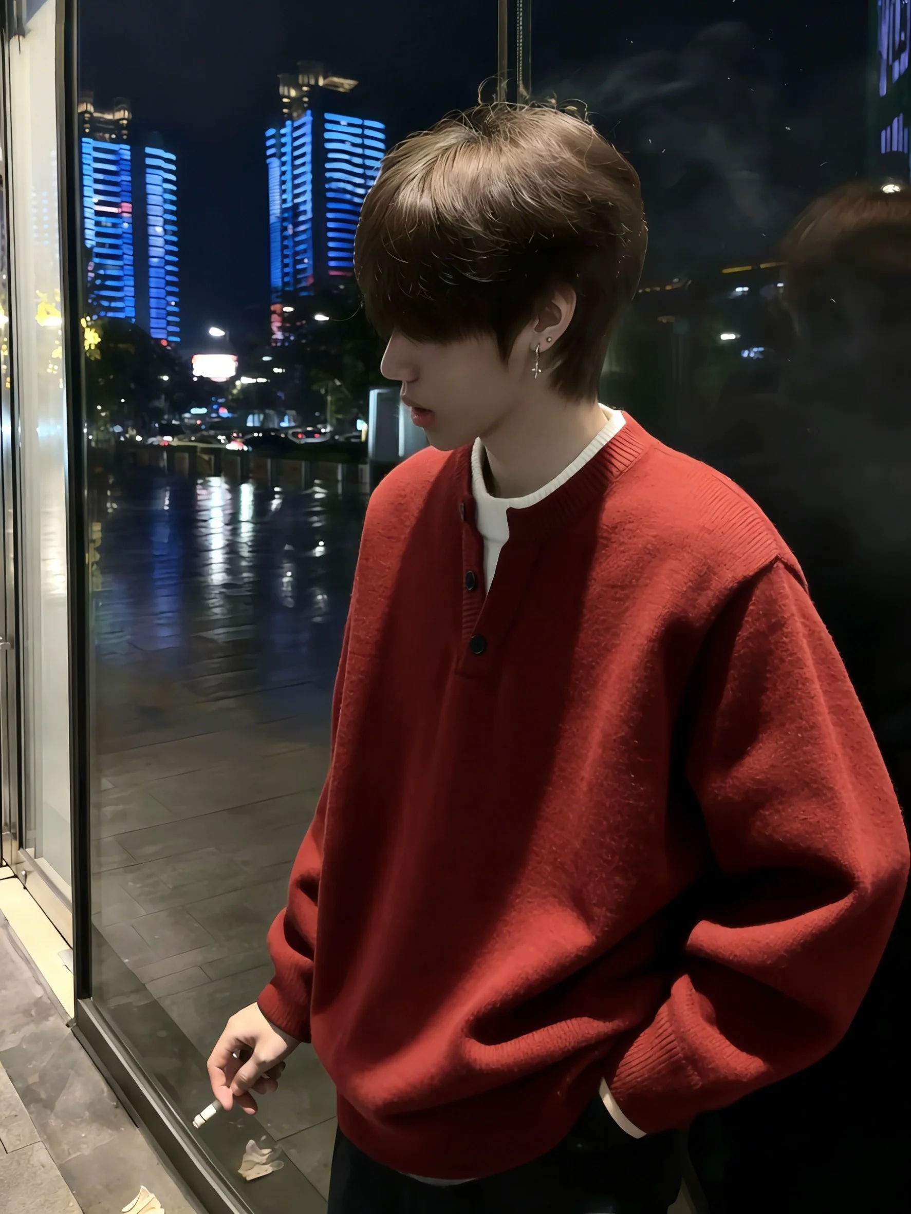 

Красный мужской вязаный свитер Thiened на подкладке с воротником Генри, базовый слой Lazy Sle, американская повседневная одежда, длинный весенний сезон...