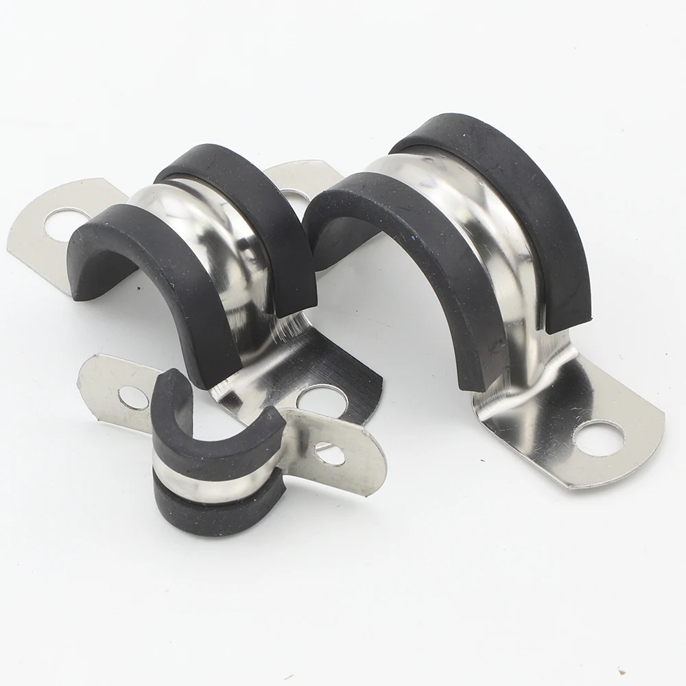 2/5/10pcs U-shaped Clamps with Insulated Rubber 304 Stainless Steel M6-M200 Pipe Strap Hanger Clamp for Rigid Pipes Hoses Cables