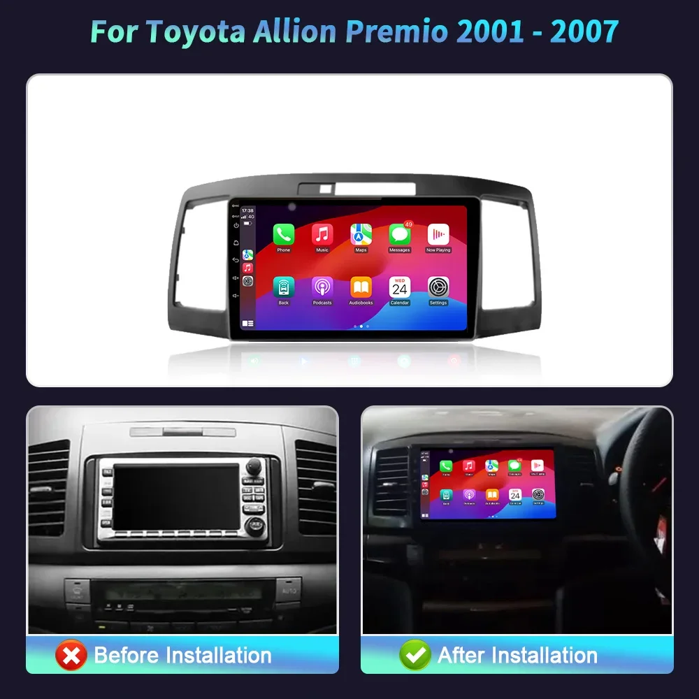 Android 14 Car Radio Multimedia Navigation 2DIN Wireless Carplay Stereo For Toyota Allion Premio 2001 - 2007 Screen WIFI