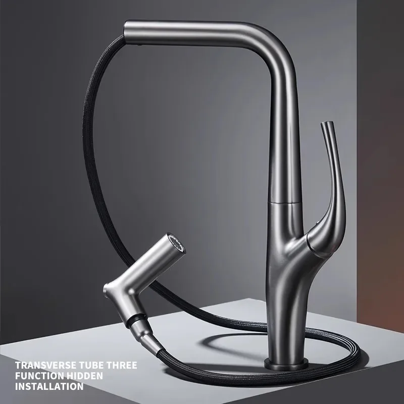 Kitchen Faucet Pull Out Water Filter Tap Brass Crane For Kitchen Deck Mounted Black  Sink Faucet Mixer 3 Way Kitchen Faucet