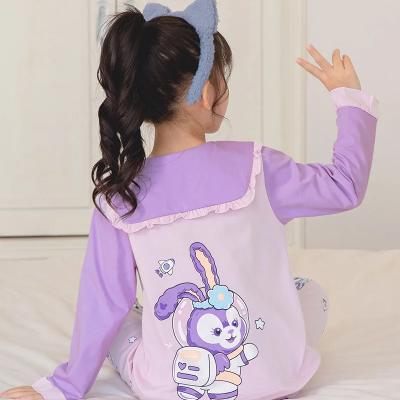 Disney Mermaid Girls Pajamas Set Sleepwear Spring and Autumn Long Sleeve Two-piece Set Little Girl Cartoon Baby Model Home Suit