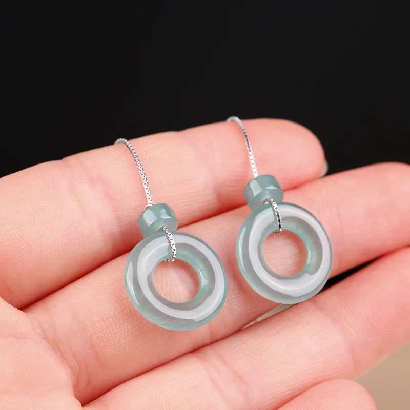 Natural Jadeite Donut Earrings Light Luxury Classical Women's Models