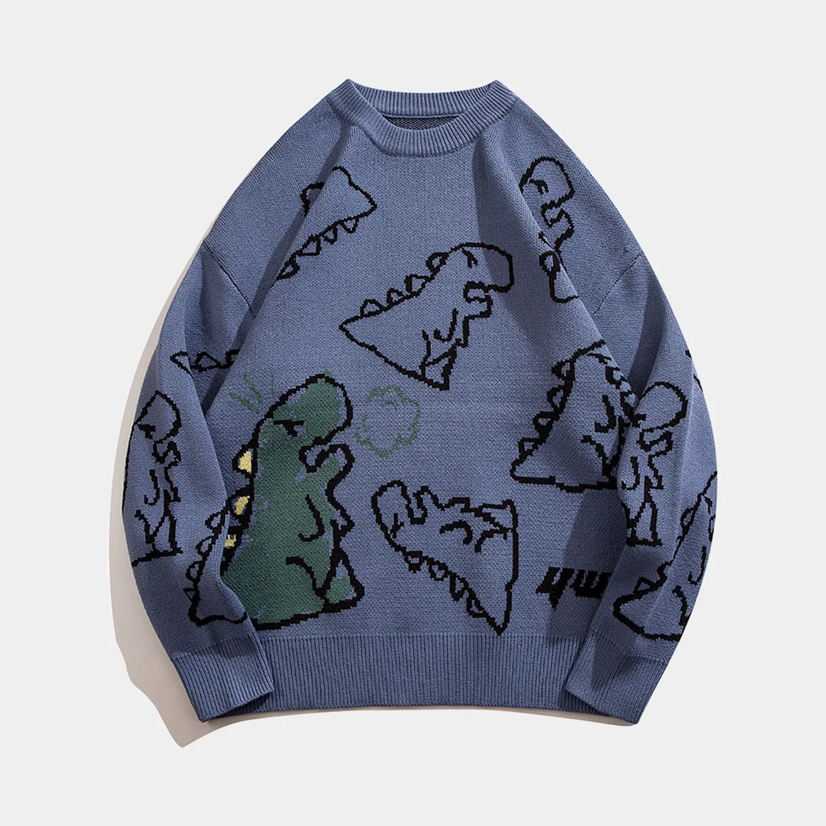 JHJN Harajuku Woman Sweater Hip Hop Streetwear Knitwear Cartoon Dinosaur Pullovers Oversize O-Neck Female Sweaters New Knitted