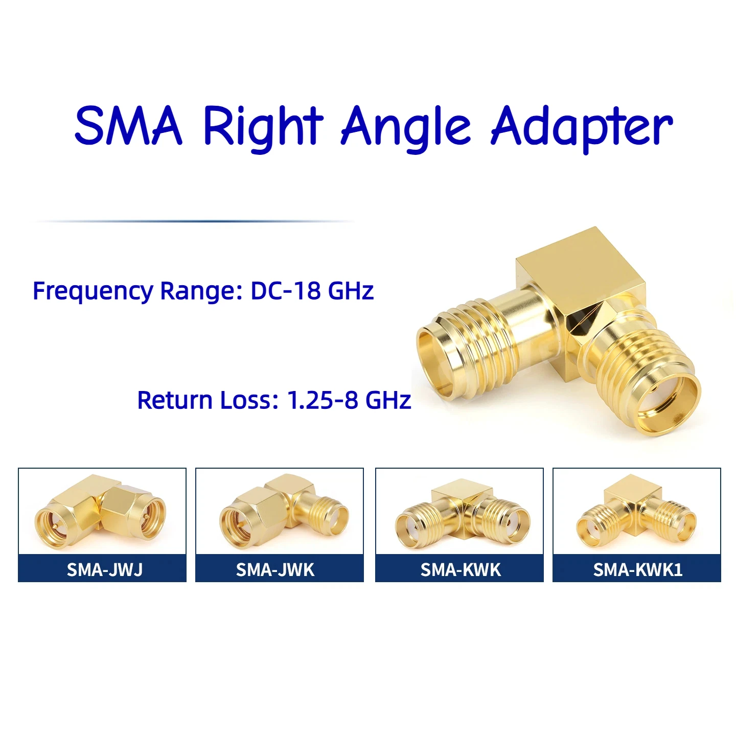 Adaptador SMA de ángulo recto de 90 grados, latón chapado en oro DC-18G SMA-JWJ/KWK, 2 uds.
