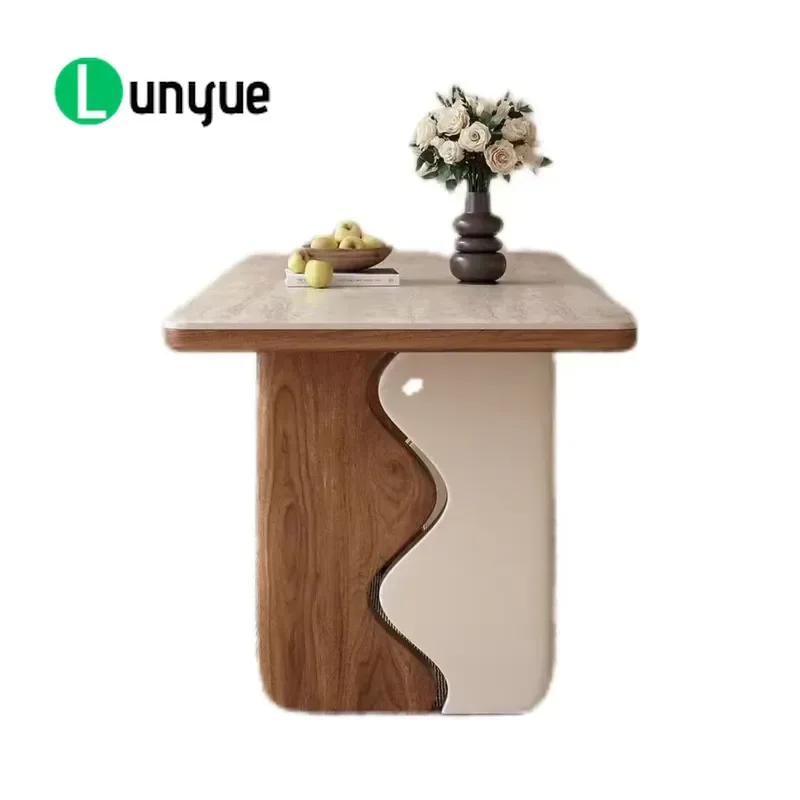 Nordic Classic Rectangular Dining Table Curved Base Solid Wood European Traditional Design Home Dining Room Furniture