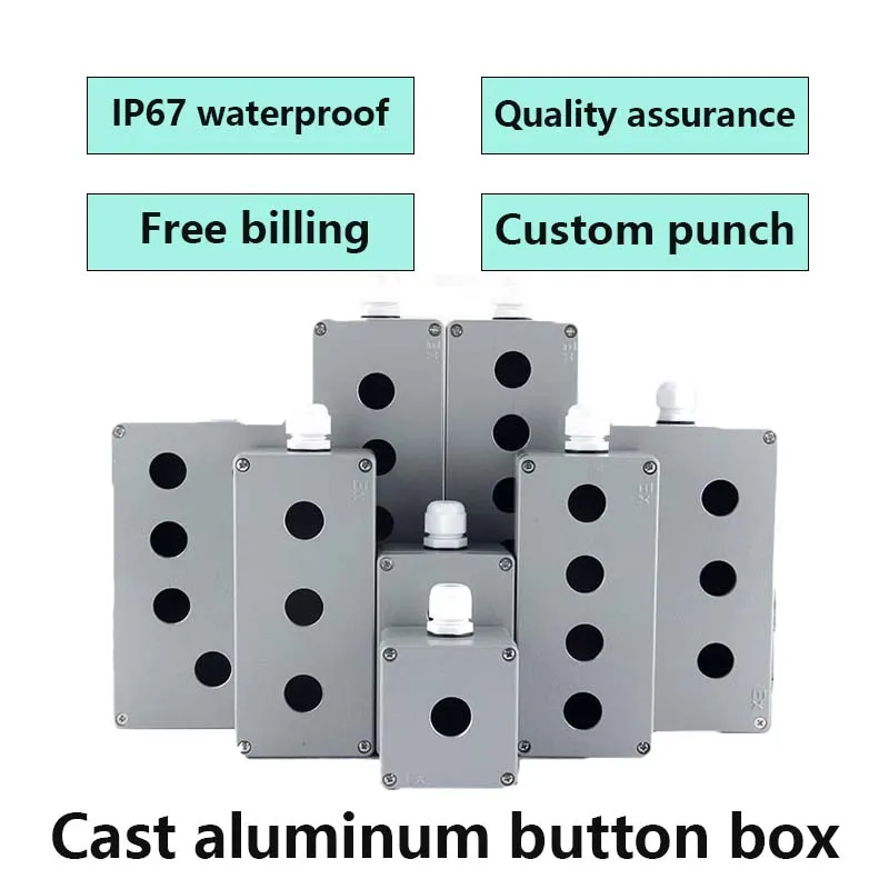 

Metal cast aluminum waterproof button switch control box opening 22mm emergency stop switch button box aluminum alloy 12345 hole