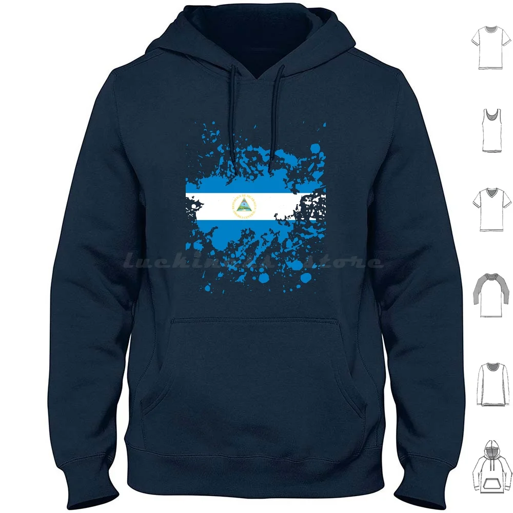 Nicaragua Flag Ink Splatter Hoodie cotton Long Sleeve Nicaragua Flag Ink Splatter Cool Modern Stylish Patriotic