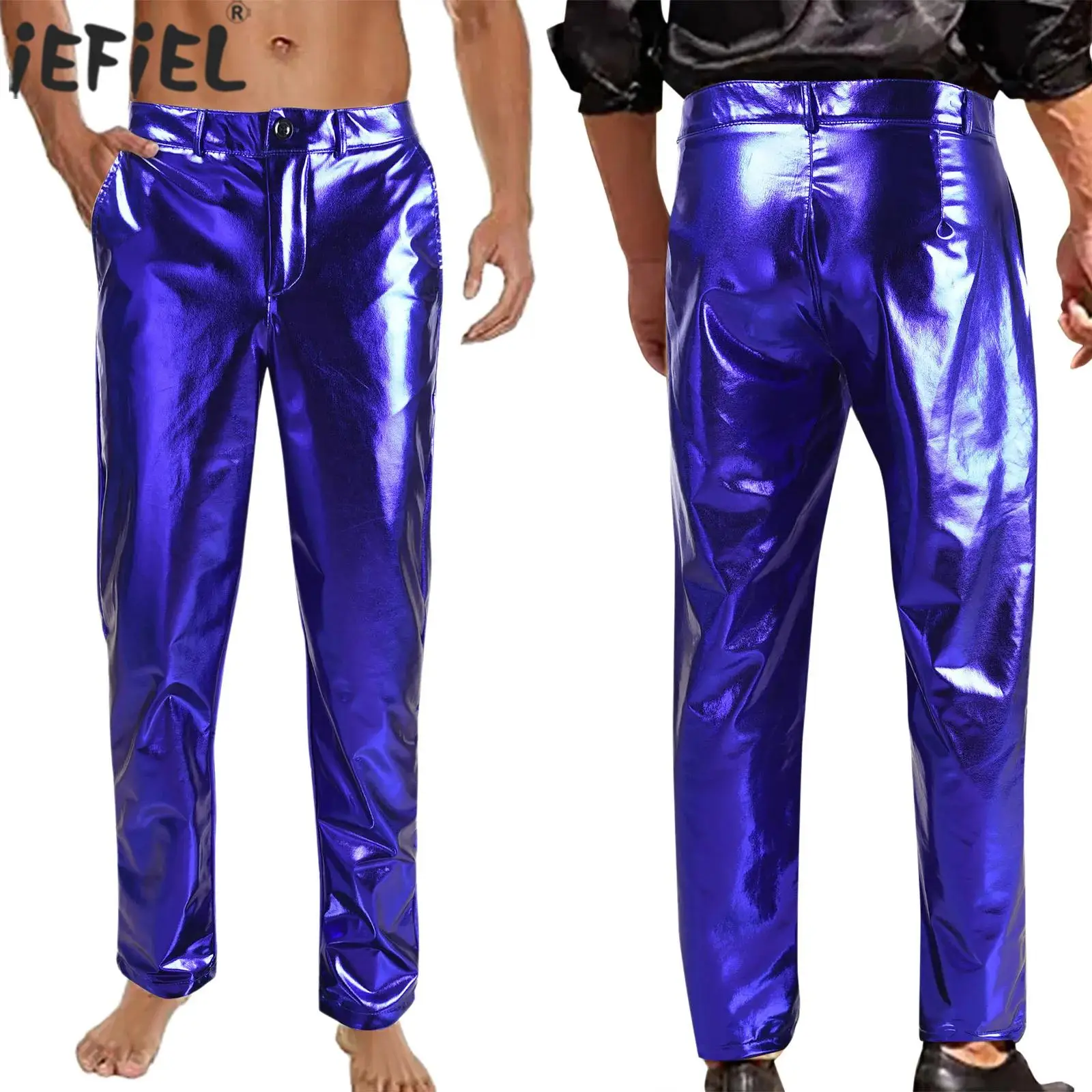 

Men's Fashion Shiny Disco Party Jazz Dance Trousers Long Straight Pants Dance Costumes for Club Raves Jazz Rock Dance Pants