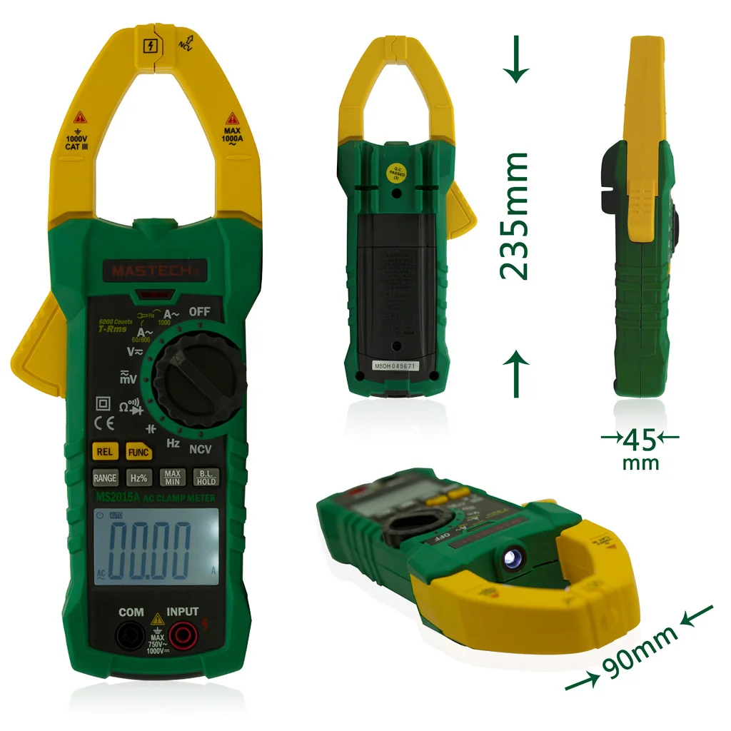 MASTECH MS2015A AutoRange Digital AC 1000A Current Clamp Meter True RMS Multimeter Frequency With Non-contact Voltage Detector