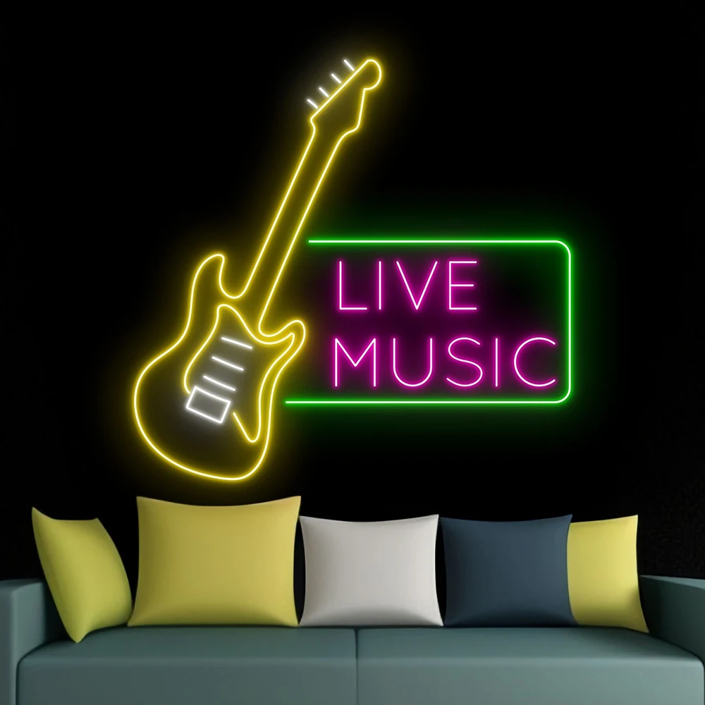 Live Music Neon Sign Electric Guitar Led Light Custom Live House Music Studio Decor Home Room Live Show Wall Decor Neon Art