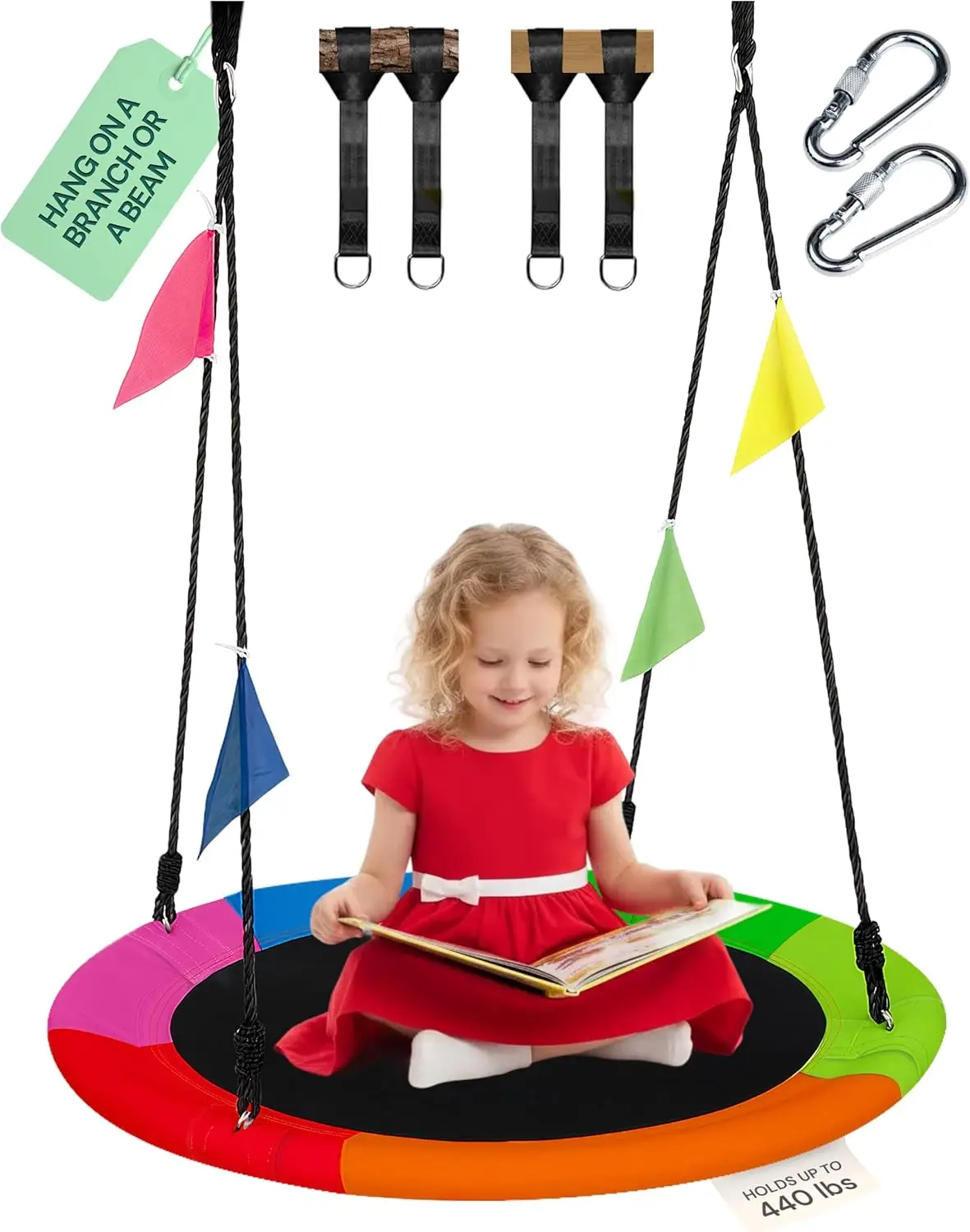 

40" Saucer Swing for Kids - Gifts Idea for Playroom - Indoor or Outdoor Round Tree Swing with 440 lb Capacity - Multicolor 600D