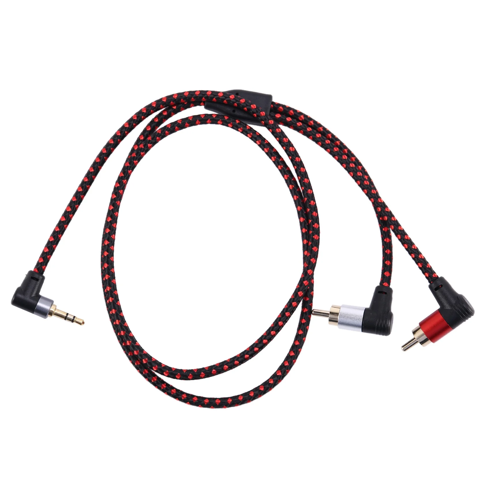 90 Degree 3.5mm Male to 2 RCA Male Cable Right Angle Stereo AUX Y Splitter Cord Microphone Jack Plug for Laptop 1M