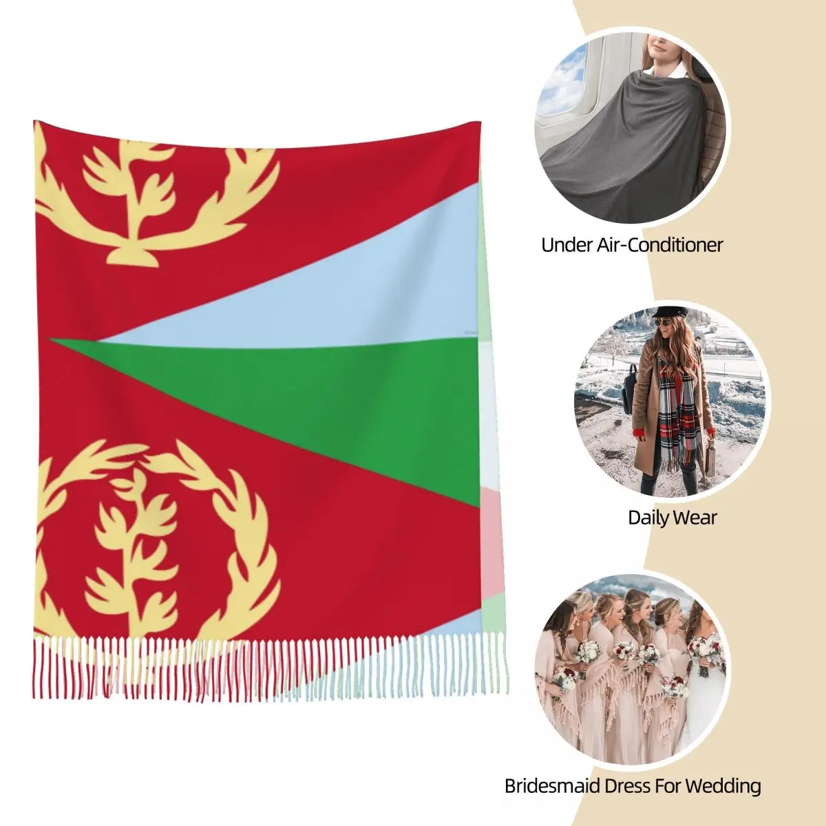 Eritrea Flag Proud Eritrean Shawls Wraps for Womens Warm Large Long Scarf Pashmina Tassel Scarves