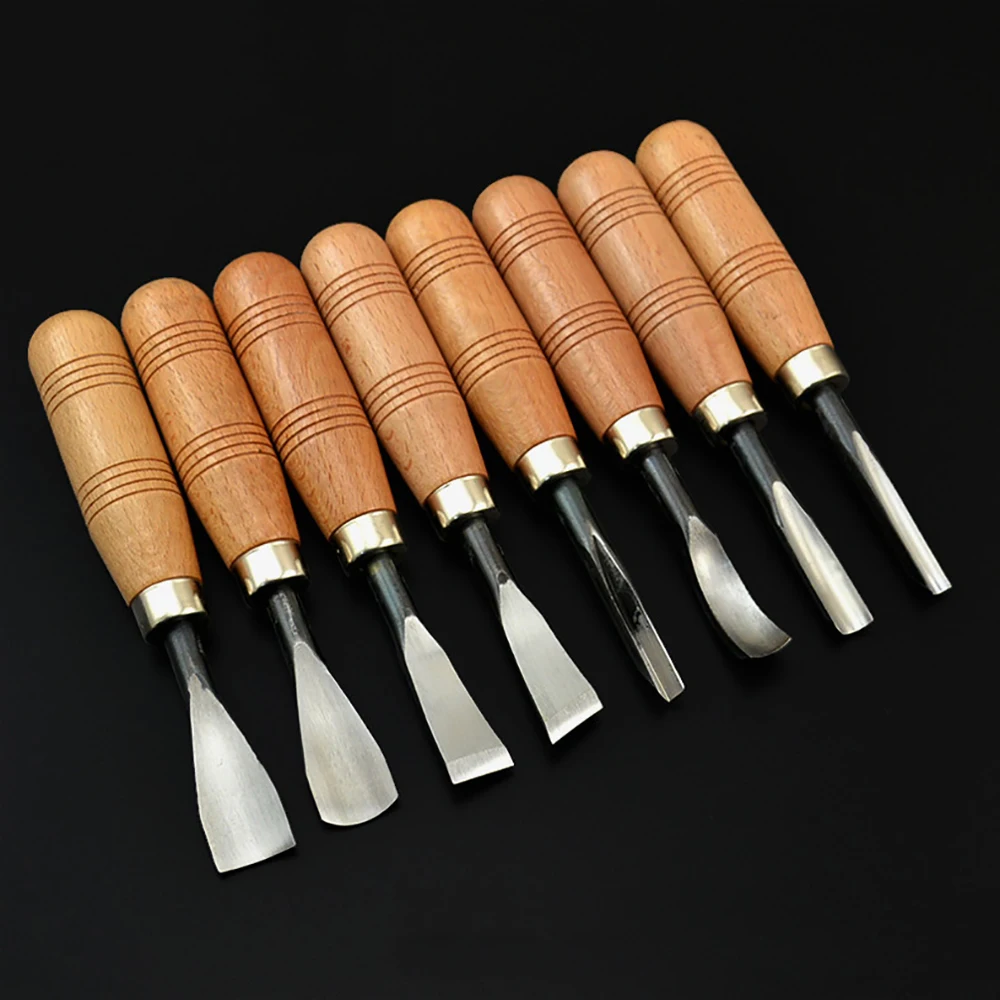 8pcs Woodpecker Dry Hand Wood Carving Tools Professional Woodworking Carpenter Graver Chisel Kit Gouges Tools Woodcut Knife