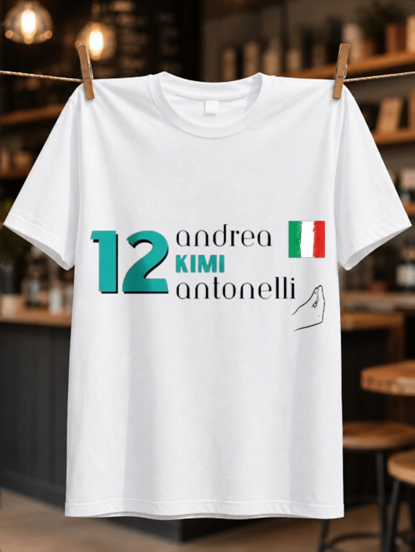 Andrea Kimi Antonelli 12 name typography with Italian and minimalist racing symbols Bold Trackside  Unisex All T-Shirt