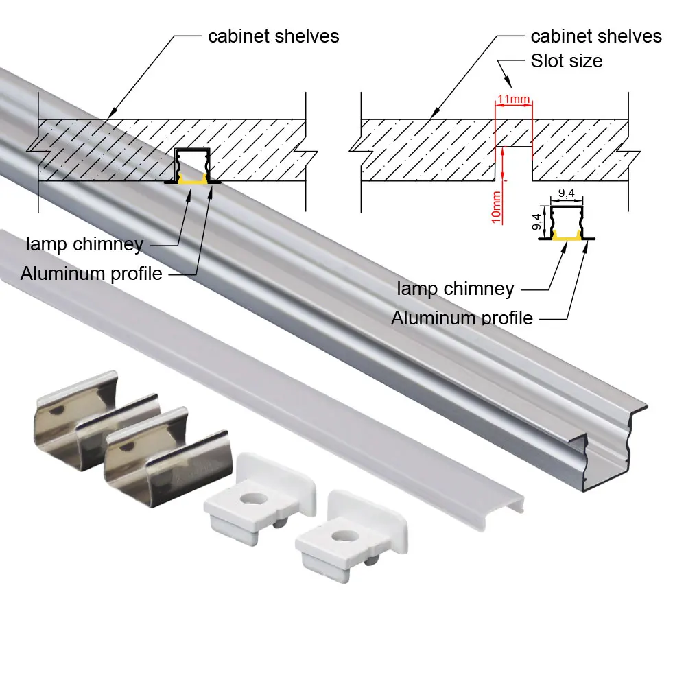 10*10mm 1pcs 0.5m Elegant LED Aluminum Profile Strip Light for Embedded Installation in Cabinets and Wardrobes