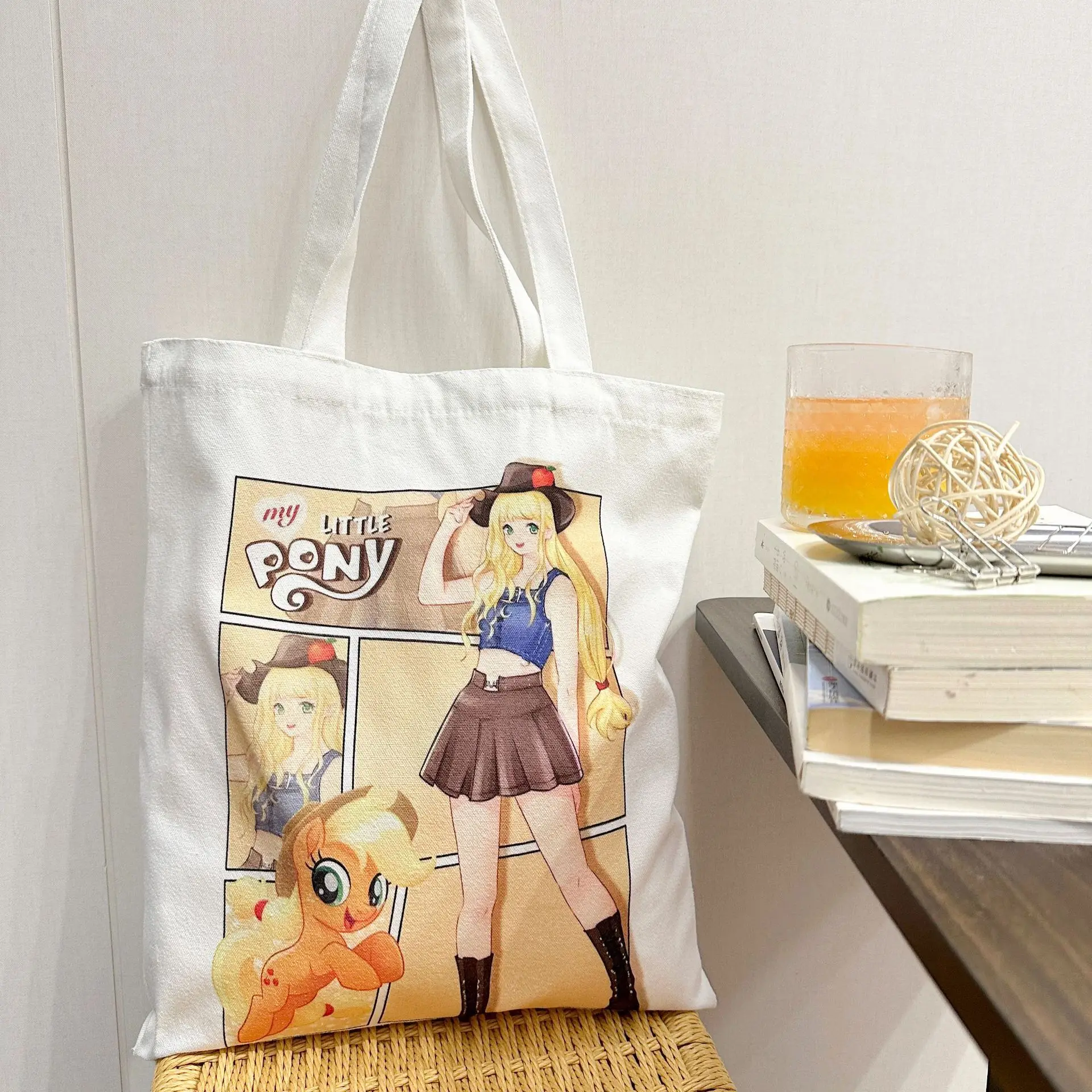 Kawaii My Little Pony Canvas Bag Pinkie Pie Fluttershy Cute Anime Shoulder Bag Large Capacity Eco Friendly Shopping Bag Gift Toy