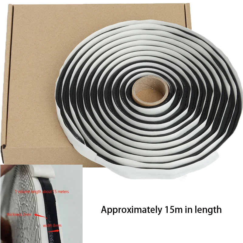 Fita de Vedação Adesiva 2*8mm de Alta Aderência e Resistência a Altas Temperaturas, Preta, para DIY, Extração de Fibra de Carbono, Vedação a Vácuo para Sacos a Vácuo e Vedação de Molduras de Portas de Carros