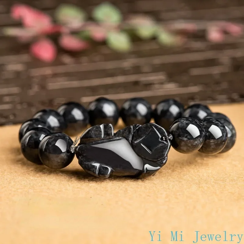 New Burmese Jade Pixiu Bracelets Jadeite Gift Gemstones Stone Jewelry Natural Beaded Bangle Luxury Women Black Amulet Fashion