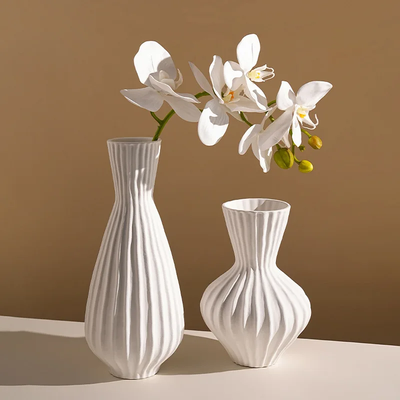 

European simple ceramic vase shell pattern matte texture creative home decoration ornament porcelain hydroponics classical