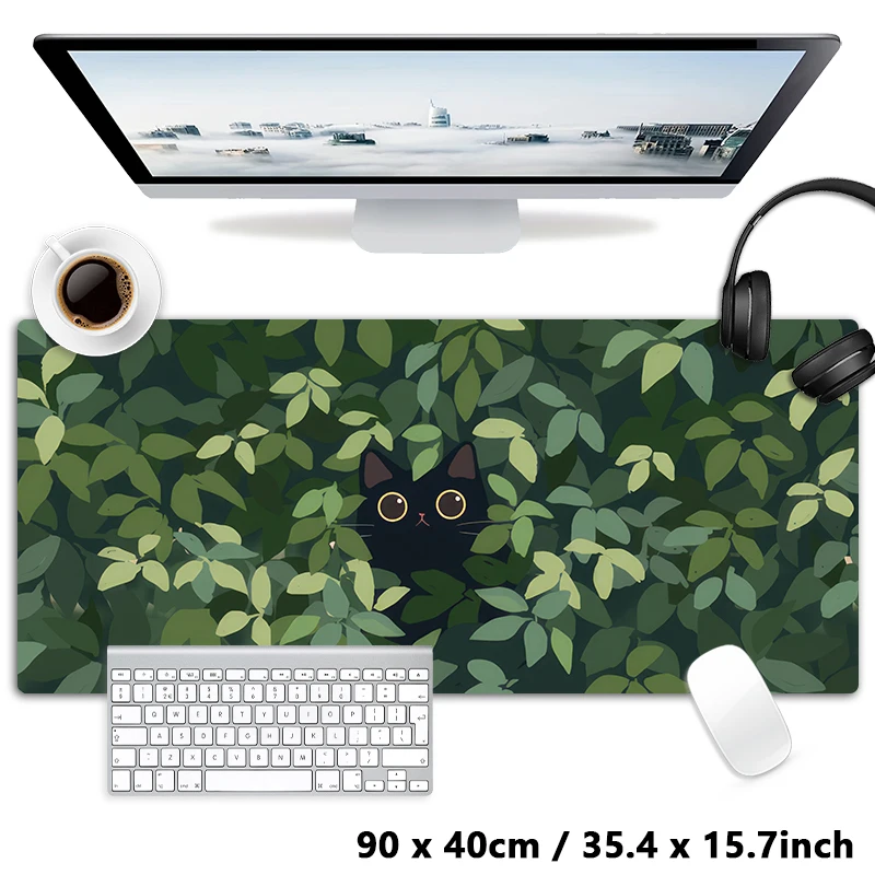 

Green, Leaf, Tree, Black Cat, Void Cat Mouse Pad, Anime, Gaming, Cartoon, Desk Mat, Large Mousepad, XXL, 900x400, Keyboard Pad