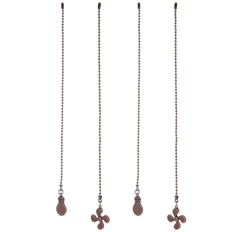 AS94-4Pcs Ceiling Fan Pull Chain Set,Bulb And Fan Pattern Pull Chain Extension Fan Pull Chain Pendant 12 Inch