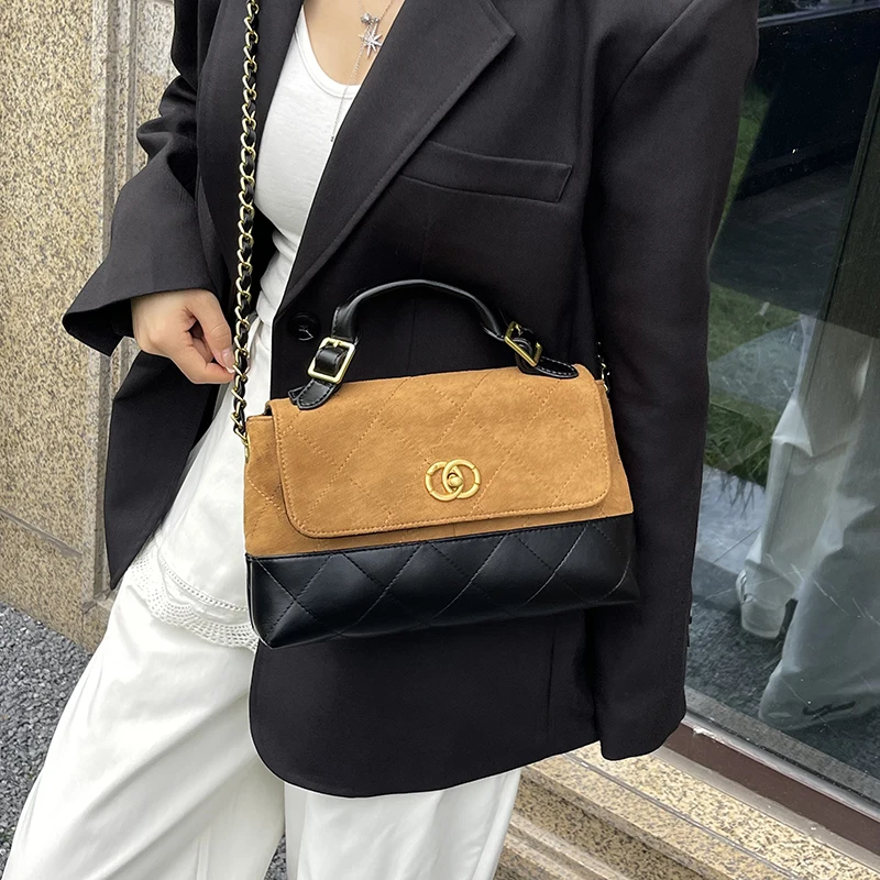 

​​2025 SS Paneled Square Bag, Chain Strap Convertible Shoulder & Crossbody Purse for Women, Textured Commuter Tote