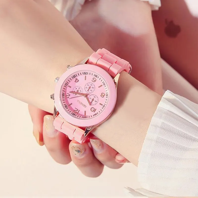 Fashion Women Watches Elegant Ladies Dress Quartz Watch Luxury Womens Pink Silicone Jelly Wristwatch Girls Gifts Reloj Mujer