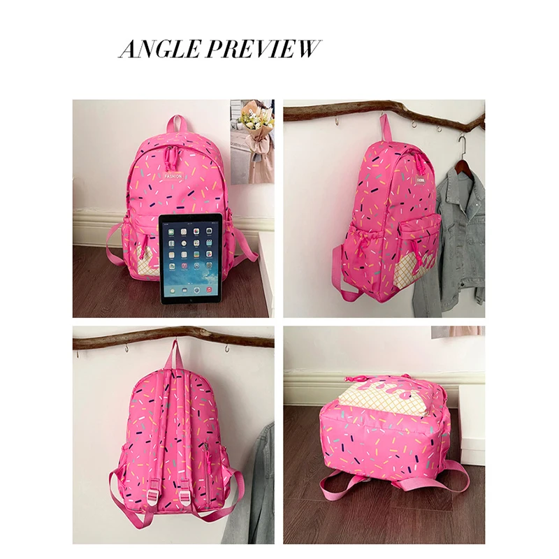Schülerrucksack, Ice Cream Korean Teenage Girls Sweet Cute Schultasche, leichte, geräumige College-Tasche, Tagesrucksack mit großem Fassungsvermögen – Detail 5