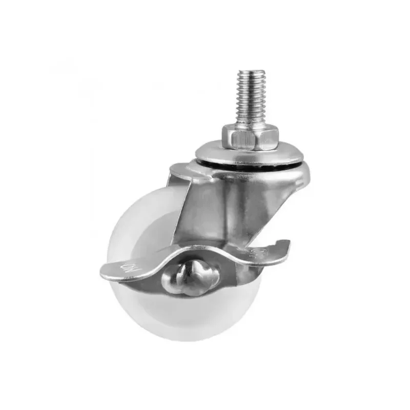 4 Pcs Casters 2 Inch M8 Screw With Brake Wheel Light White Pp Wear-Resistant Universal Roller Supermarket Shelf 90KG