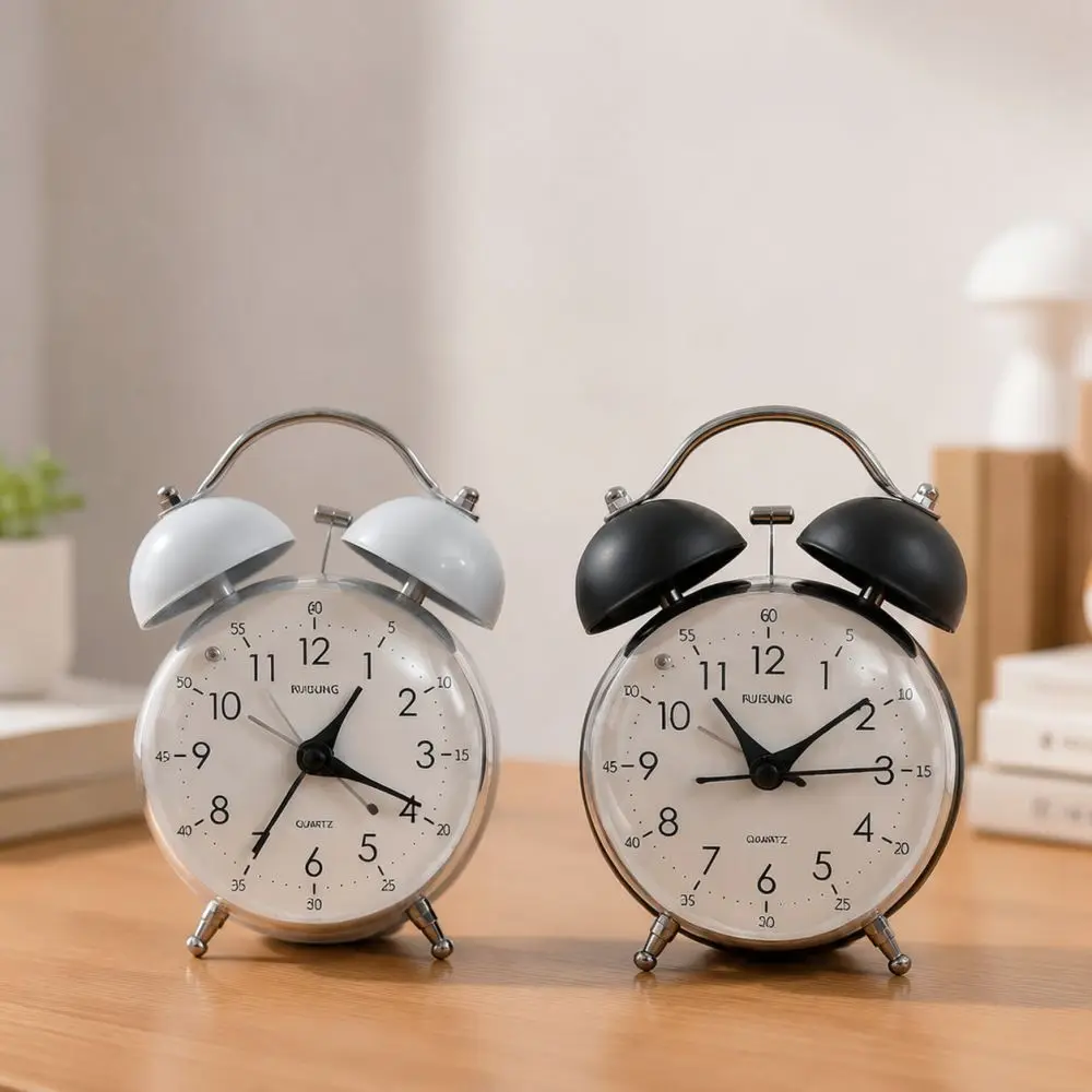 Metal Desk Alarm Clock Silent Movement Nordic Style Bedside Watch Loud Bell Ringing Night Light Home Decor
