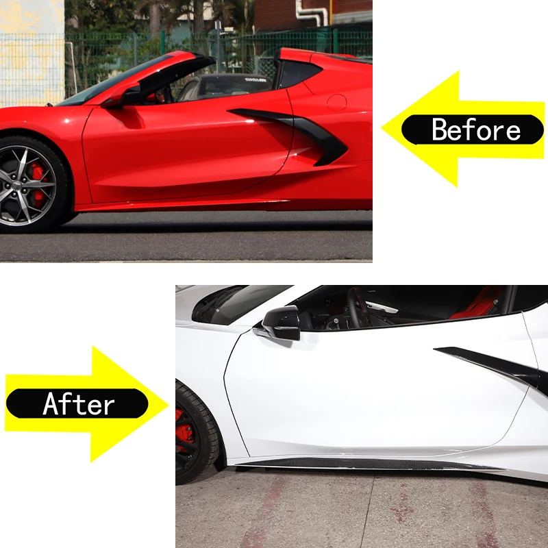 Soft Carbon Fiber Car Door Side Skirt Trim Kit Decorative Stickers For 2020-2023 Corvette C8 Stingray Z51 Z06 Auto Accessories