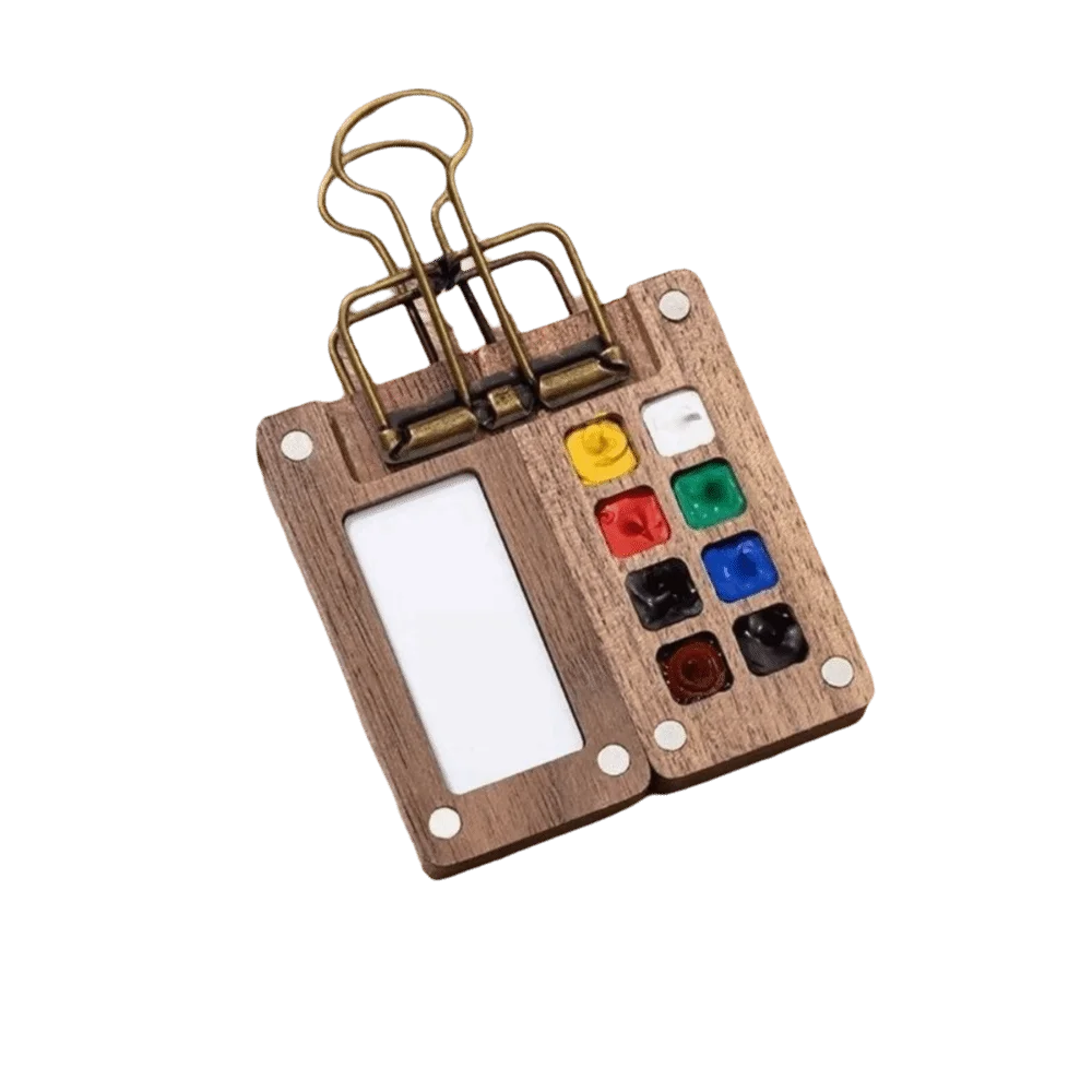 New 8 Grids Pocket Palette Walnut Mini Size Mini Watercolor Set Portable Wooden Wooden Watercolor Set Travel