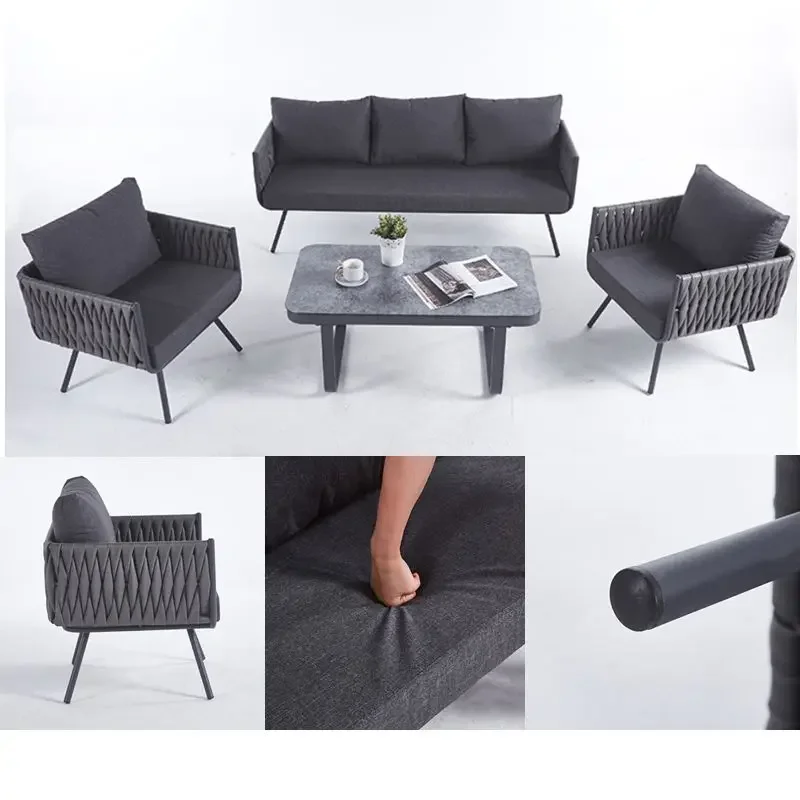 

#wholesale patio outdoor furniture gardening metal steel pe rattan woven arm garden sofa sets