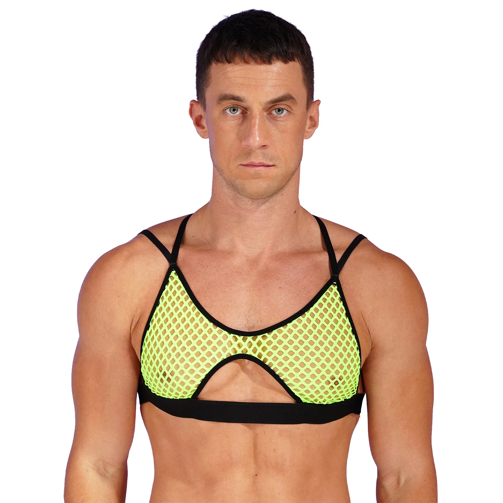 

Mens Underwear Hollow Out See-through Fishnet Camisole Tanks Top Halter Neck Elastic Straps Crisscross Back Cutout Vest Crop Top