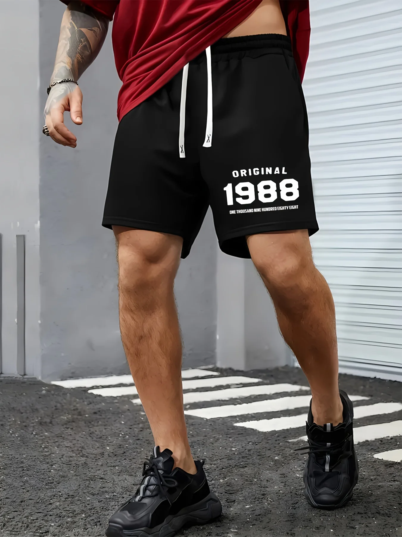 Men's Stylish and Versatile Letter Print Casual Shorts Loose Fit Elastic Waistband with Drawstring Suitable for Everyday Wear