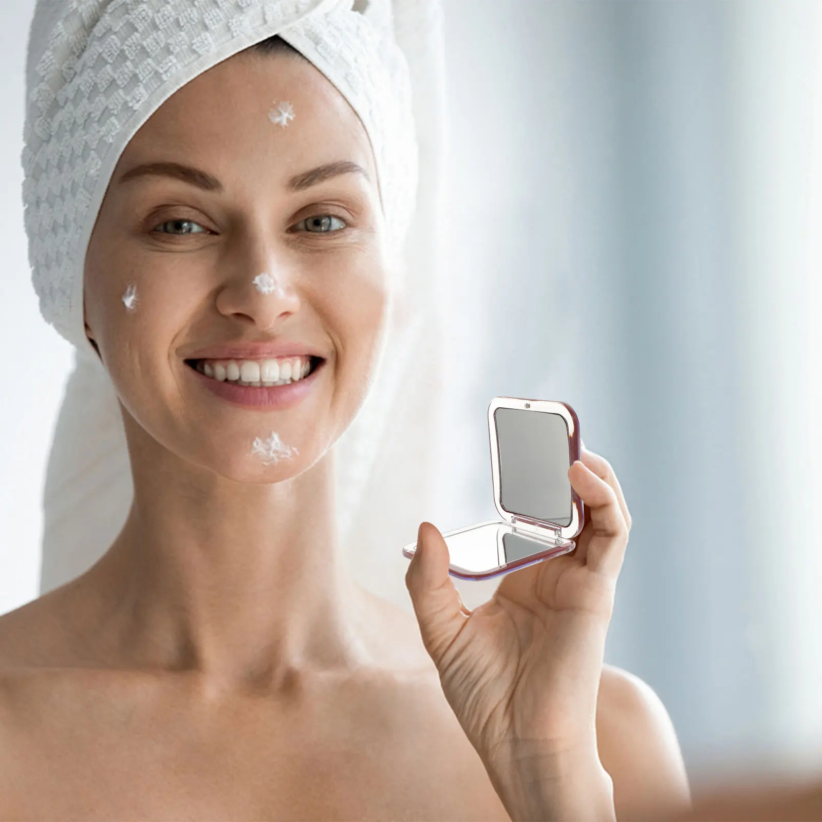 

Portable Makeup Mirror Compact Design High Definition Small Hand Mirror for Vanity Bathroom Office Jewelry Store Use