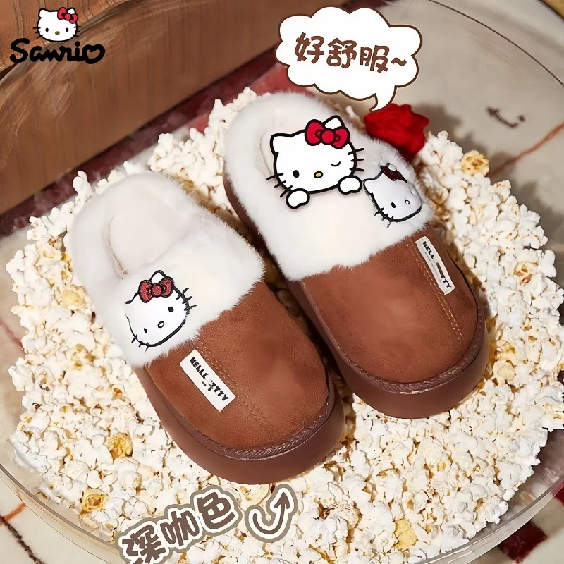 Sanrio Hello Kitty Y2k Slippers Anime Women Cotton Slipper Cute Cartoon Warm Home Shoes Kawaii Outdoors Thick Soled Shoes