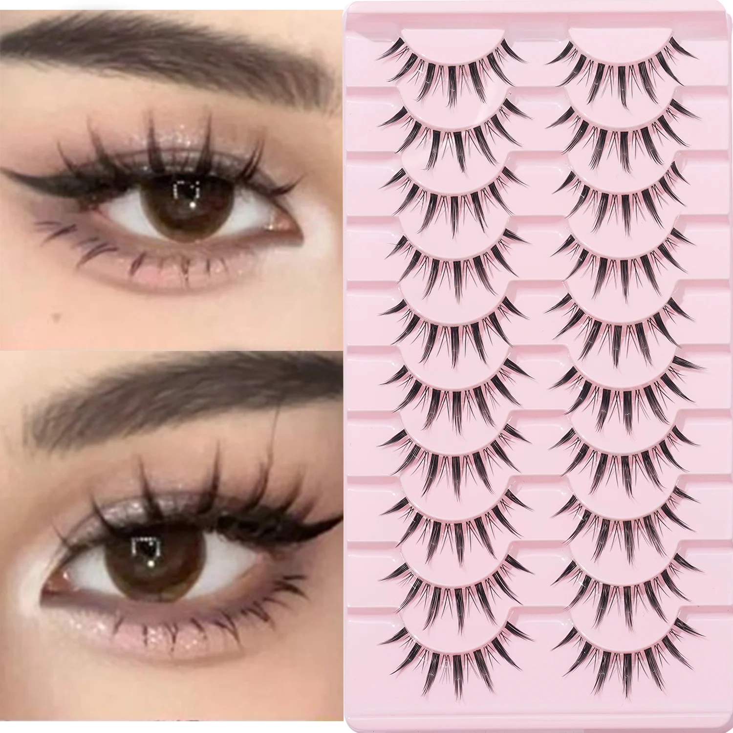 Comic Fake Eyelashes 10 Pairs Can Enlarge the Eyes Natural Slender Long Pointed Tail Transparent Stem False Eyelashes