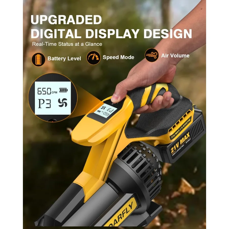 Cordless Leaf Blower with 650CFM High-Performance Airflow and 3 Speed Levels for Efficient Lawn Care Yard Maintenance Leaf Remo