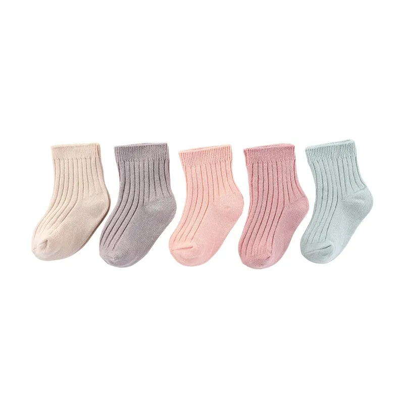 Unisex Non-Slip Socks 5 Pairs 100% Cotton Elasticity 0-5T Solid Color Newborn Baby Girl Boy Socks Sets Infant Accessories