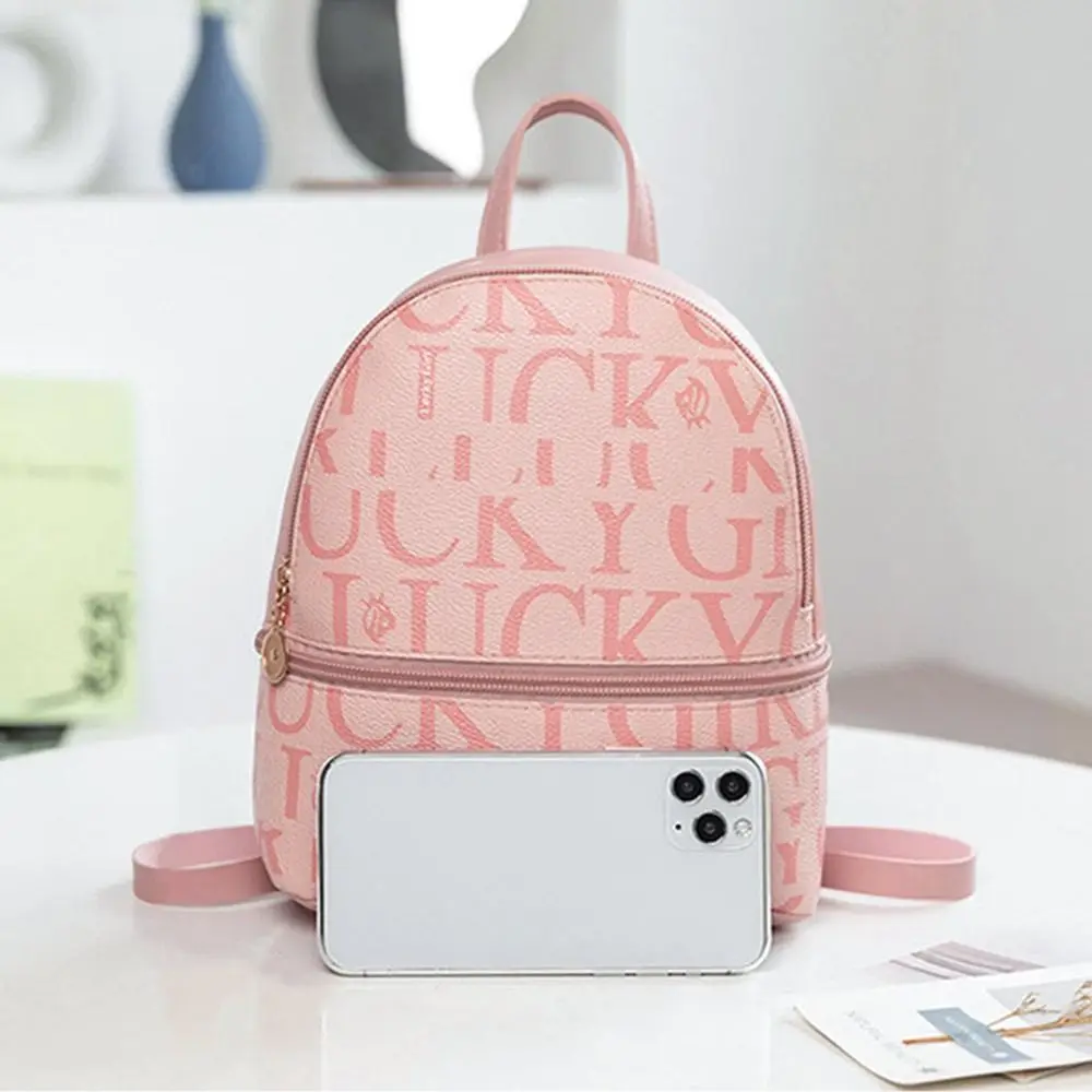 حقيبة ظهر كاجوال صغيرة من جلد البولي يوريثان مطبوعة بحروف متعددة الأغراض ومحفظة يومية للسيدات #4