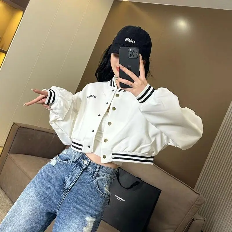 Women Loose Casual Jacket Top Early Spring Retro Contrast Color Embroidery Baseball Jacket Autumn Versatile Comfortable Coat