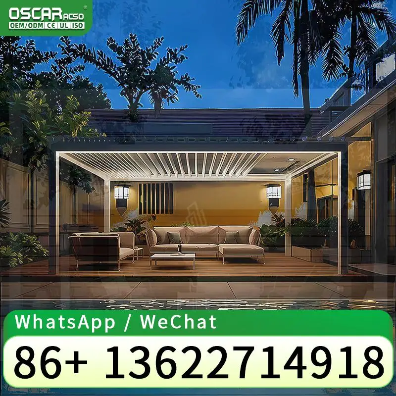 عريشة خارجية مع كوة قابلة للتعديل ووظيفة التحكم عن بعد، غطاء فناء قابل للتعديل لحديقة الشرفة والفناء الخلفي p